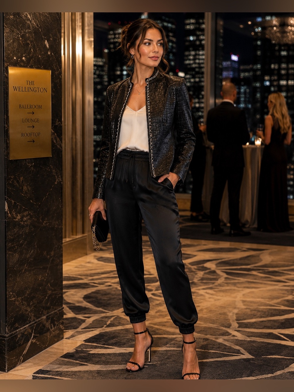 TanJay Black Textured Jacket with Silver Chain Trim